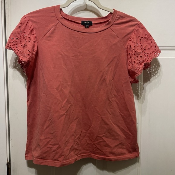 On Twelfth Tops - On Twelfth Women's Salmon T Shirt, Lace Sleeves, XL